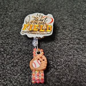 Sparkly Baseball My Hearts On The Field Retractable Badge Reel Nurse Id Holder